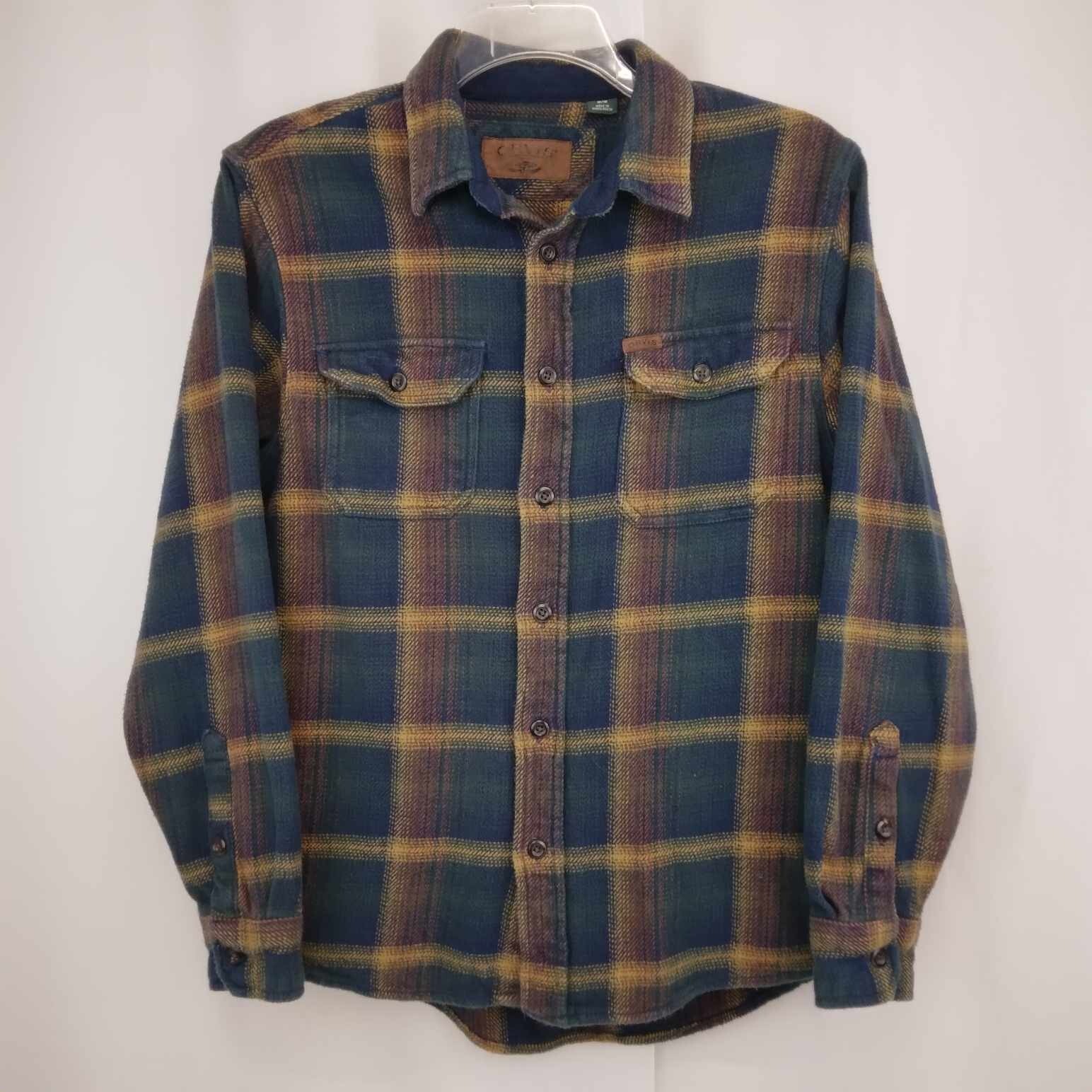 Orvis Blue Plaid Flannel Shirt Jacket for Men - Medium Size with Pockets-image