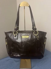 Coach F20431 Patent  Leather Gallery Tote Bag Brown glazed leather pink satin