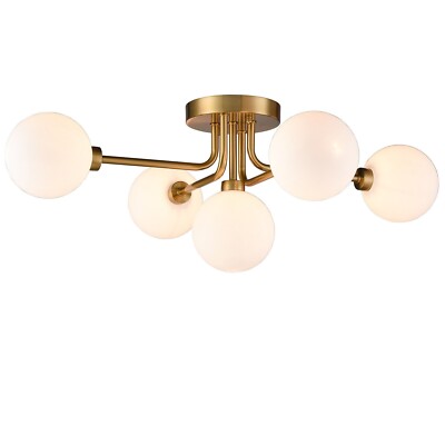 Gold Ceiling Light Sputnik Semi-Flush Mount Light Fixture Chandelier