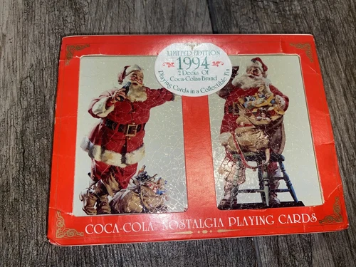 New Vintage Coca-Cola 1994 Christmas Nostalgia Playing Cards Set and Tin