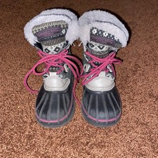 LONDON FOG Girls Tottenham Cold Weather Snow Boot, Grey/Pink, Sz. 12
