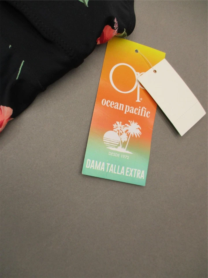 NWT OP Size 10 Womens Black Floral Wireless Lined Tankini Top Swimwear 1N — 第 3/4 张图片