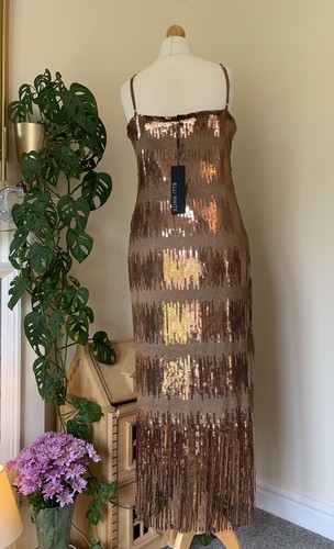 Wedding Races Party Copper Rosé Gold Sequin Fringe Cruise Elli White Dress 12 14 - Picture 8 of 24