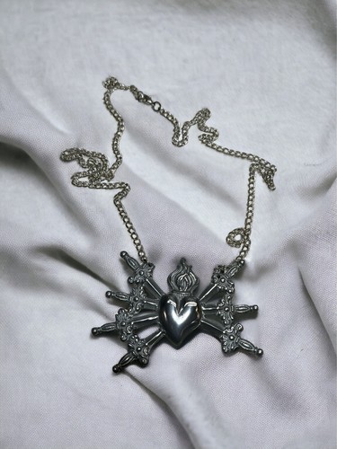 cuore collana 6x10cm Vintage Sacred Art barocco Madonna jewelry - Foto 12 di 12