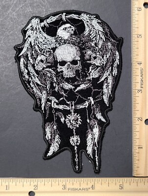 Skeleton Skull Reaper eagle wings sword patch reflective iron on NEW