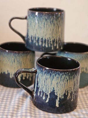 4 Blue Harbor 20 Oz Dip Glazed Coffee Mugs Cups 2019 Each Unique Coffee Cup  | eBay
