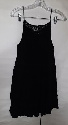 Boohoo Black Crocheted Tank Dress Size 6 Side Tie Tassles