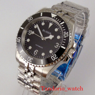 40mm Bliger Mens Watch NH35A PT5000 Date Jubilee Strap Sapphire Black Dial Lume