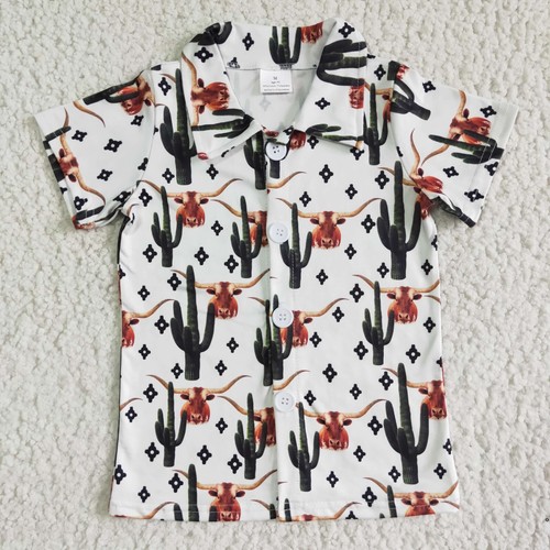 Western Baby Cowboys Toddler Summer Short Sleeve Button-Sown Shirt Top Tee - Picture 11 of 16