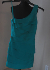 MAX & CLEO ONE SHOULDER BODYCON MINI DRESS GREEN SATIN SIZE 2