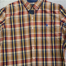 US Polo Assn. Button Down Shirt Adult XL Orange Multi Plaid Pocket Logo Mens NEW