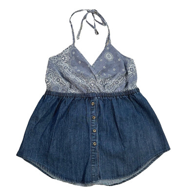 Easel Handkerchief Babydoll Top Women's Medium Blue Denim Halter Tank Top New