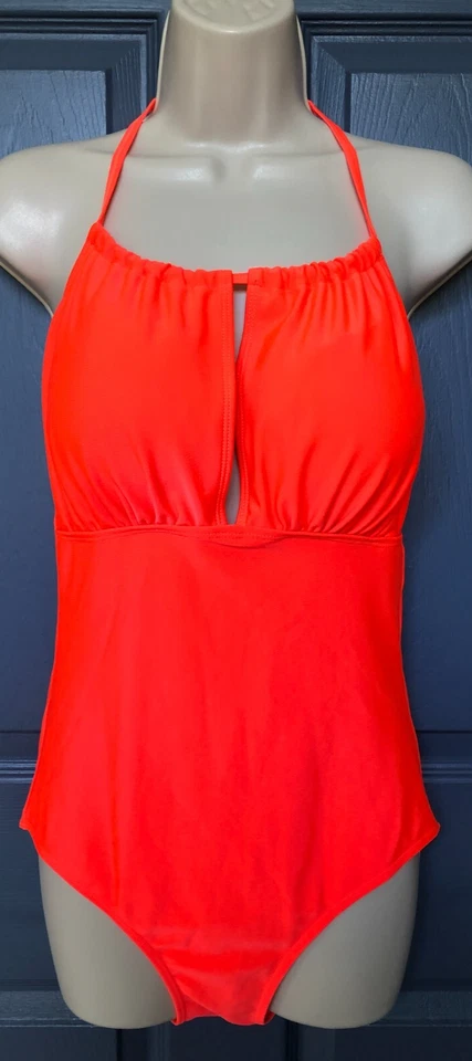 Bobbie Brooks Ladies Size L Orange One Piece Swimsuit Tie Neck Padded - Imagem 2 de 4