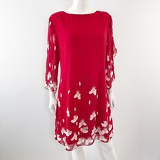 Grace Karin Red Cherry Blossom Floral Shift Dress Size L Long Sleeve Cocktail
