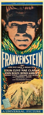 FRANKENSTEIN 1931 US insert poster 14x36'' James Whale Boris Karloff FREE P&P