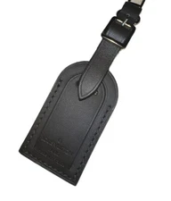Louis Vuitton Name Tag Black Leather Small Goldtone