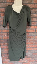 Olive Green Sheath Dress Sz 8 Ruched Sides Stretch Pullover Drape Neck Body Slim