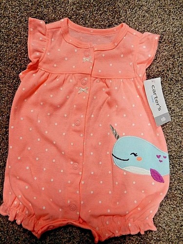 3E Neu mit Etikett {Neugeborene oder 12M} Carters Mädchen NARWAL Sonnenanzug Strampler Shorts Outfit - Bild 2 von 3