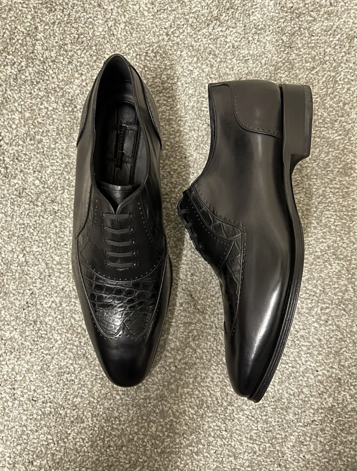 STEFANO RICCI Black Crocodile Leather Trim Oxford Shoes UK 7 RRP £1600. 💯percent Org