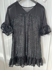 Anthropologie Amandi Lucinda Textured Tunic Dress Womens XS Black Teal Cocktail