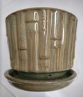 Vintage McCoy Pottery Sage Green Bamboo Design Flower Pot, Planter 4.75" tall