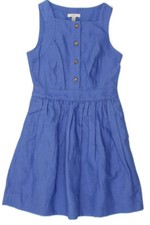J. CREW Size 4 Blue Half Button Sleeveless Pockets Pleated Fit & Flare Dress