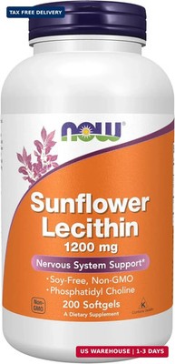 Now Foods Sunflower Lecithin 1200 mg 200 Softgels GMP Quality Assured, Kosher,