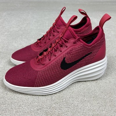 Nike Lunarelite Sky Hi Shoes Womens Size 7 Red Mesh Jacquard Wedge Heel Sneakers