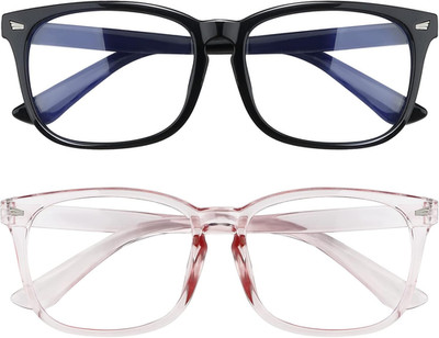 AFNWQI Fashion Square Blue Light Blocking Glasses - 2 Pack, Women'S & Men'S, Cle
