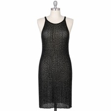 Tahari Black Metallic Open Knit Dress Women's Medium Whimsy Y2K