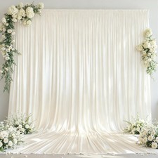 2 Panels 5x12 FT Ivory Glitter Satin Photo Backdrop Curtains Wedding Deco