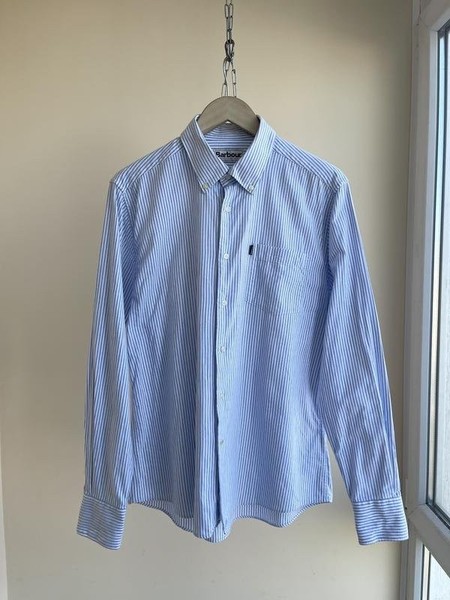 Men Barbour Shirt White Cotton L