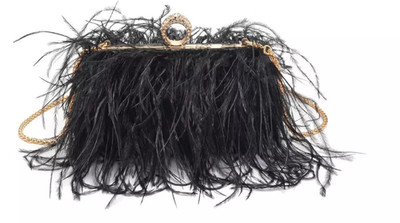 Moda Luxe Harlow Feather Evening Bag Crossbody Black Gold