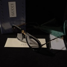 Gucci GG0307S Foldable Sunglasses Black Crystal Studded Gray Lenses Ships Today