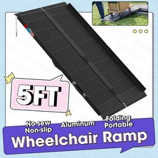 5' Folding Wheelchair Ramp Aluminum Portable Medical Mobility Threshold Black
