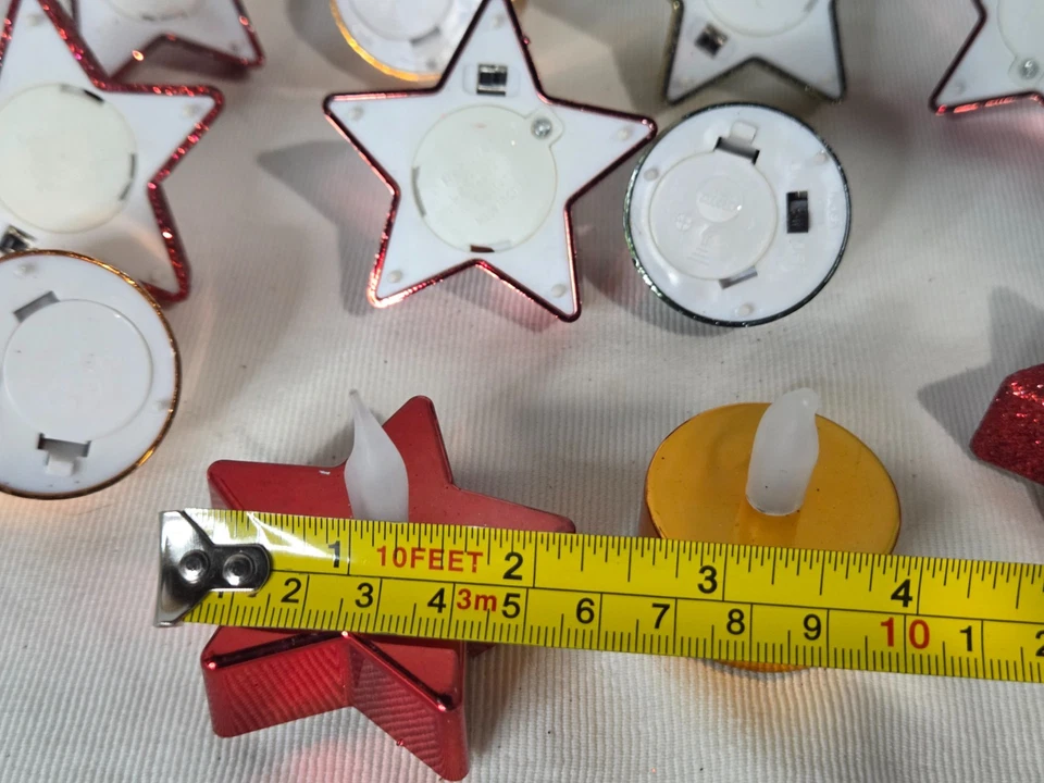 Flameless LED Tea lights Christmas Stars & Circles Red Gold Glitter 1.5-2.25 in. - Image 4 of 4