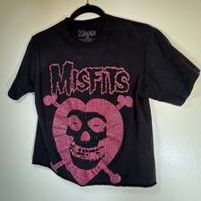 Misfits Fiend Skull Heart Pink Glitter T-Shirt Size Medium Black Grunge Punk