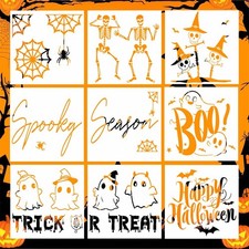 9Pcs Large Halloween Stencils for Doormat, Pumpkin Ghost Stencils for Paintin...
