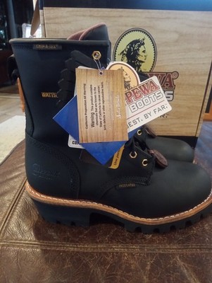 MEN'S CHIPPEWA 8'' STEEL TOE WTRPRF LOGGER BOOTS BLK. SZ. 8.5 XW NEW IN BOX 73050