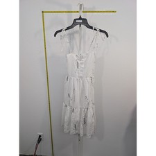White Botanical Wheat Print Tie Shoulder Smocked Tiered Midi Sundress