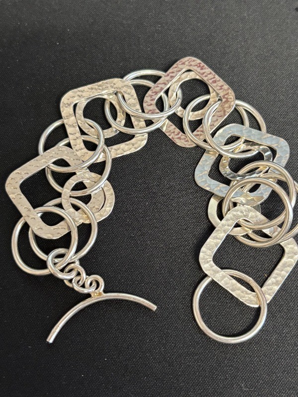 Toggle Square and Circle Link Bracelet Sterling S… - image 2