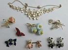 Vintage Lot Of 8 Enamel Fashion Costume Jewelry, One Signed ART