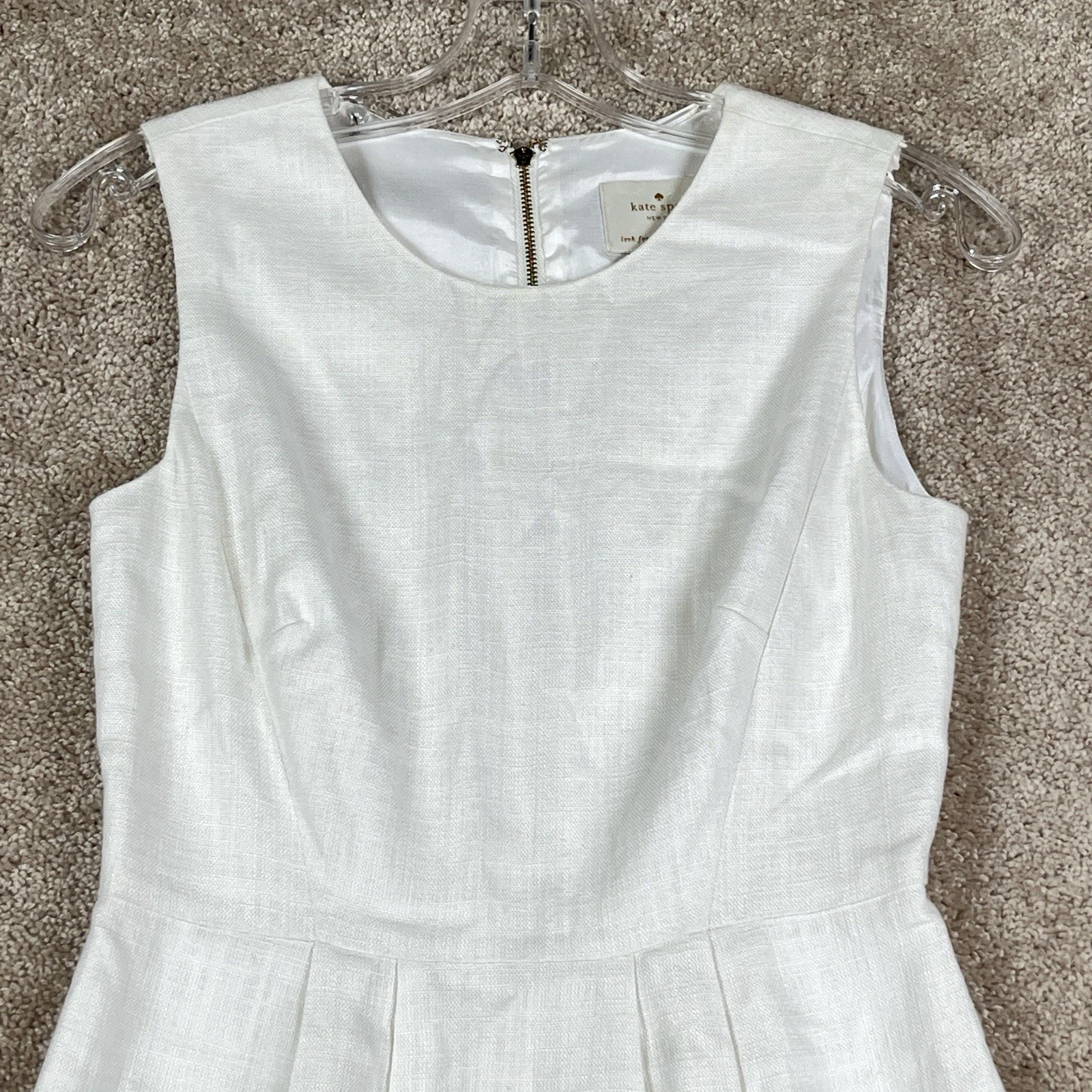 Abito Kate Spade misto lino taglia 0 bianco senza maniche foderato sopra il ginocchio