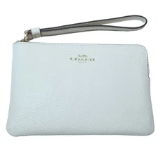 NWT COACH Corner Zip Womens Leather Wallet, Wristlet Card, Coin Case White Chalk