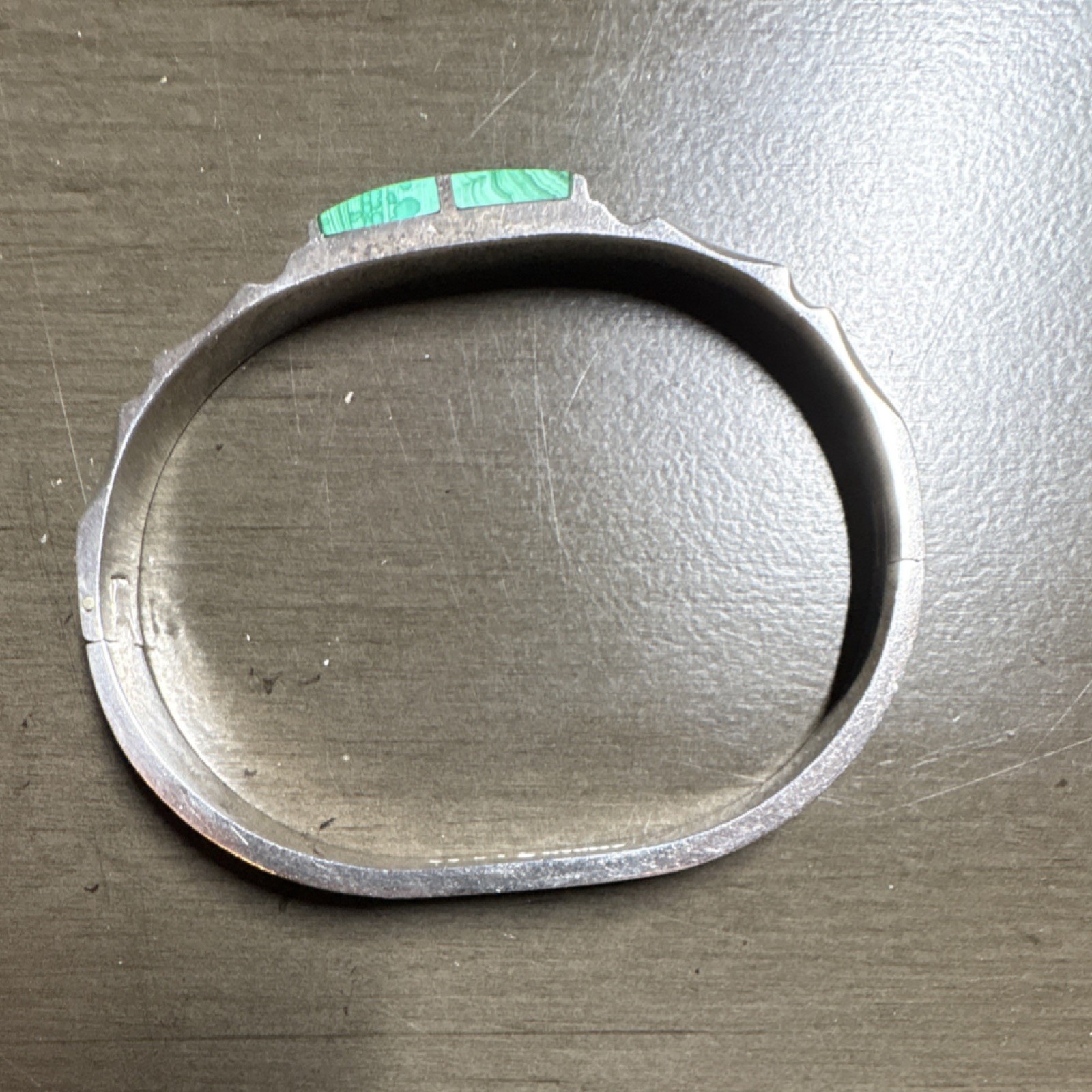 Silver Bangle Bracelet with Rectangular Green Mal… - image 5