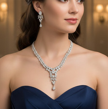 Indian Bollywood Silver Plated Choker Necklace Bridal wedding AD CZ Jewelry Set