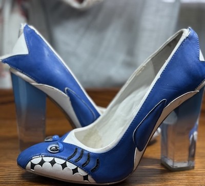 Katy Perry Shark Heels Blue Novelty Pumps Clear Block Heel Festival Party 7 