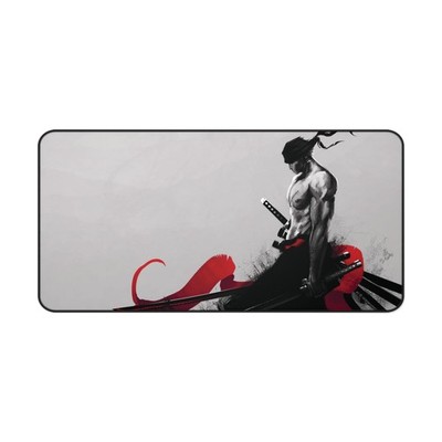 Samurai Warrior Illustration Desk Mat | Red Black Brush Art