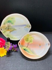 Two Hand-Painted Nippon Butter Pats 3 7/8"