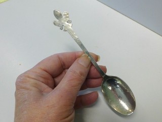 SHREVE 14th Century Pattern Sterling Silver Souvenir Spoon Hand Wrought Spade